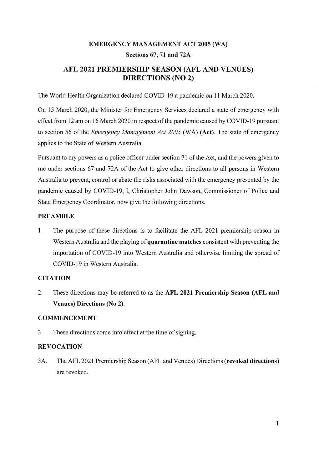 Afl 2021 Premiership Season (Afl and Venues) Directions (No 2)