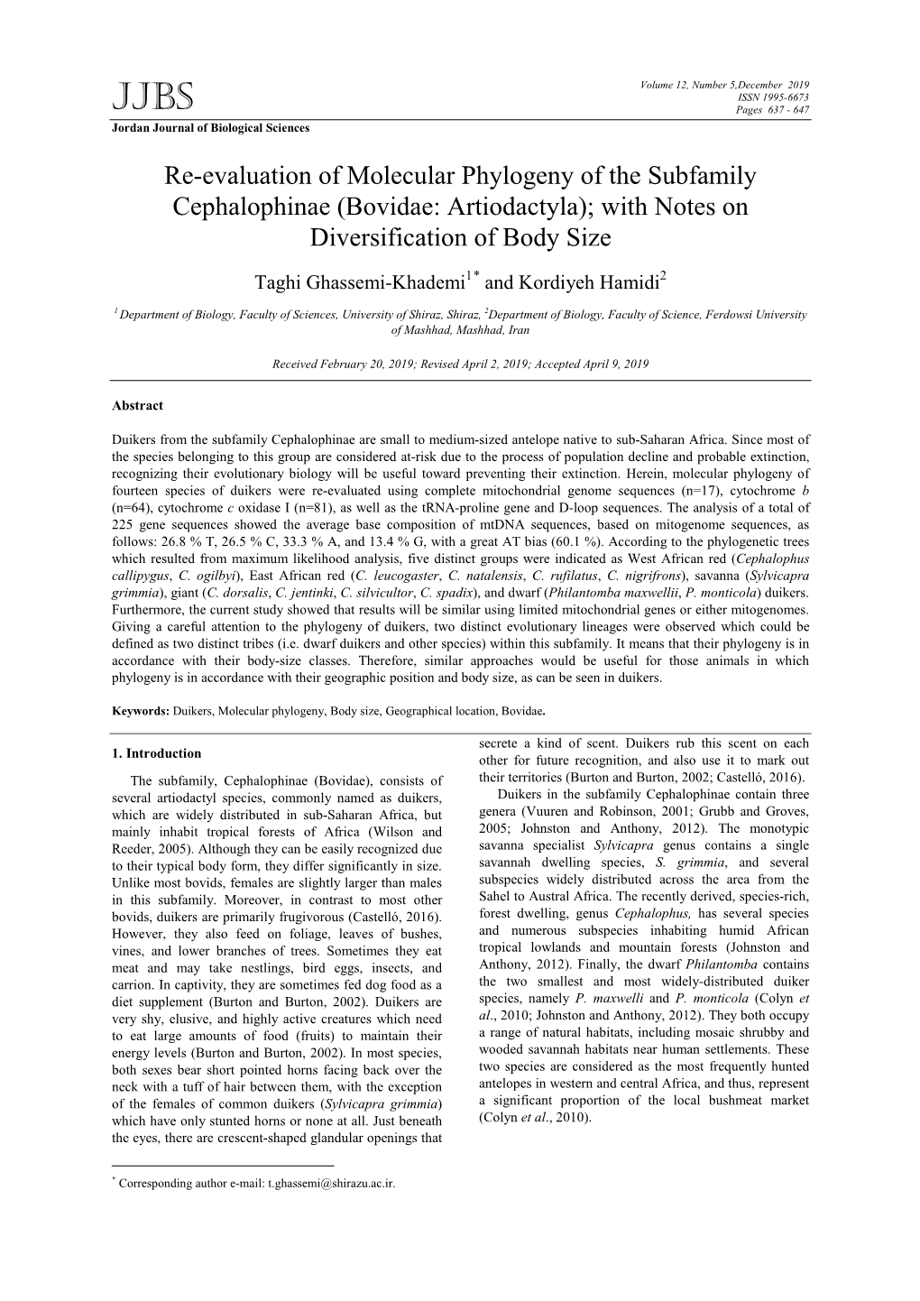 Bovidae: Artiodactyla); with Notes on Diversification of Body Size