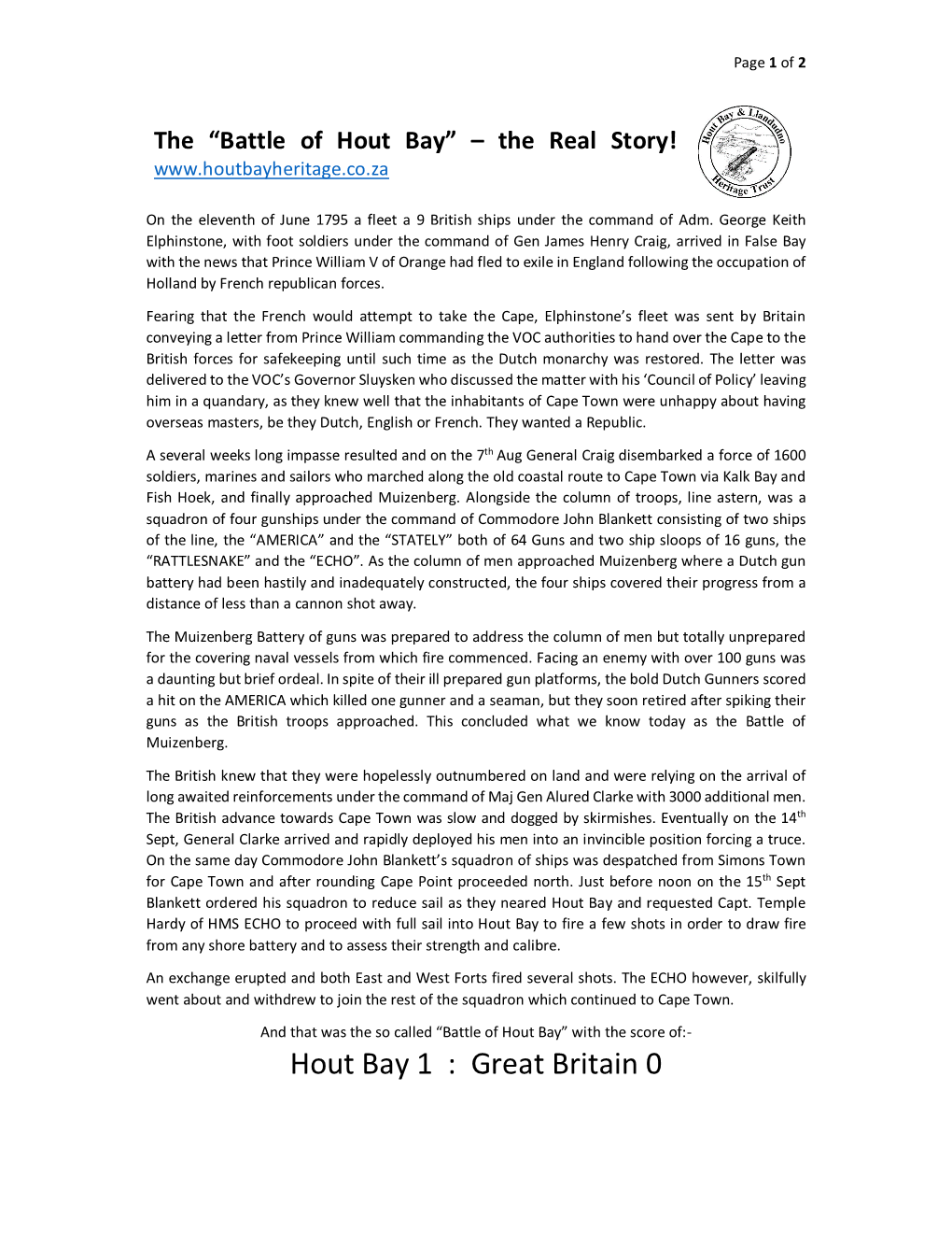 Hout Bay 1 : Great Britain 0 Page 2 of 2