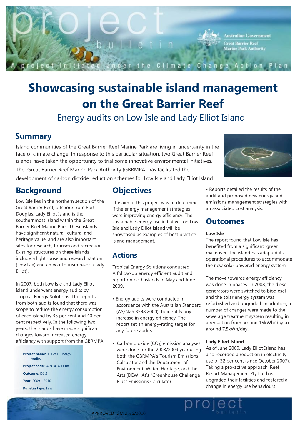Showcasing Sustainable Island Management on the Great Barrier Reef Energy Audits on Low Isle and Lady Elliot Island