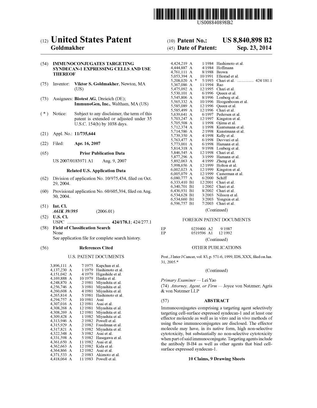 (12) United States Patent (10) Patent No.: US 8,840,898 B2 Goldmakher (45) Date of Patent: Sep