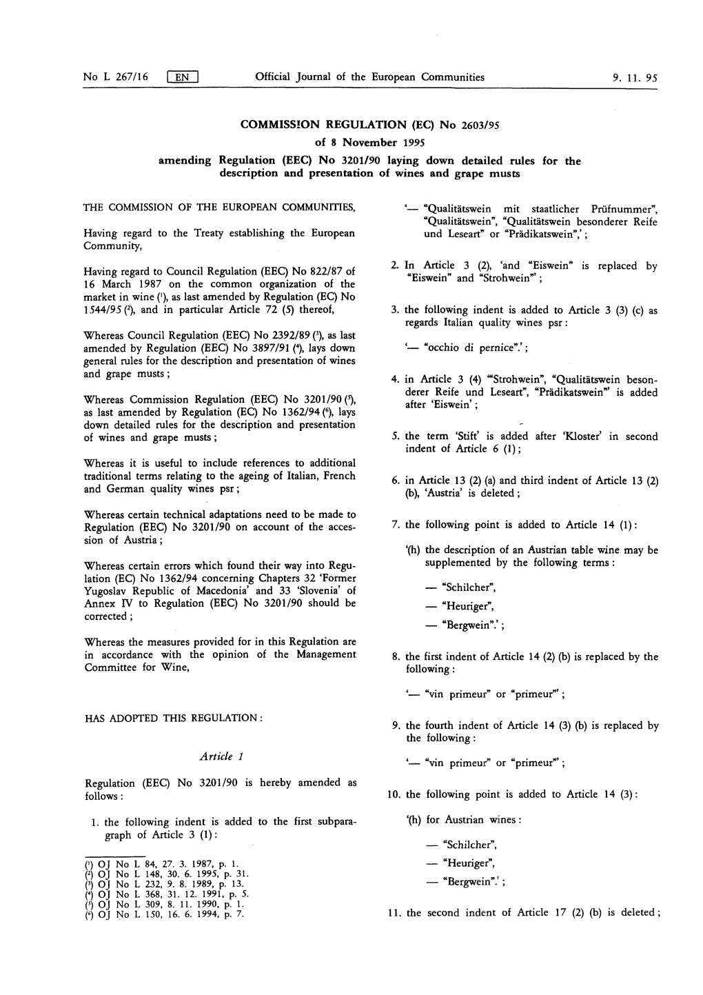 Yugoslav Republic of Macedonia' and 33 'Slovenia' of — "Schilcher", Annex IV to Regulation (EEC) No 3201 /90 Should Be — Heuriger", Corrected ; — "Bergwein"