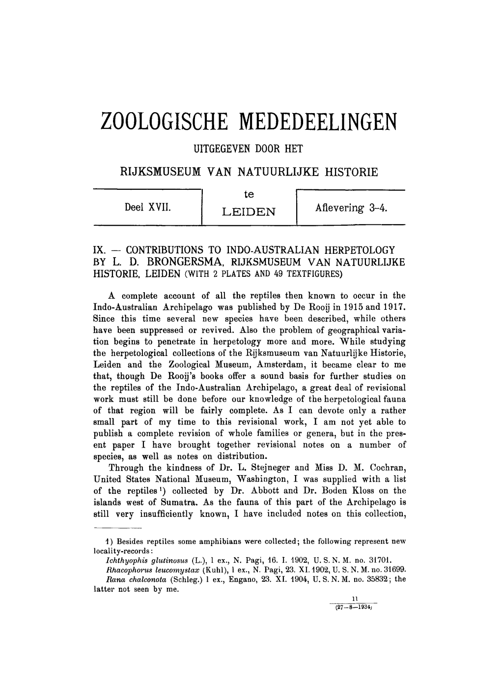 Zoologische Mededeelingen