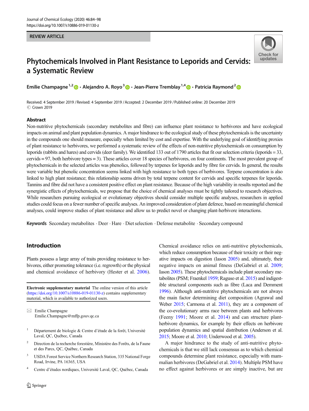 Phytochemicals Involved in Plant Resistance to Leporids and Cervids: a Systematic Review
