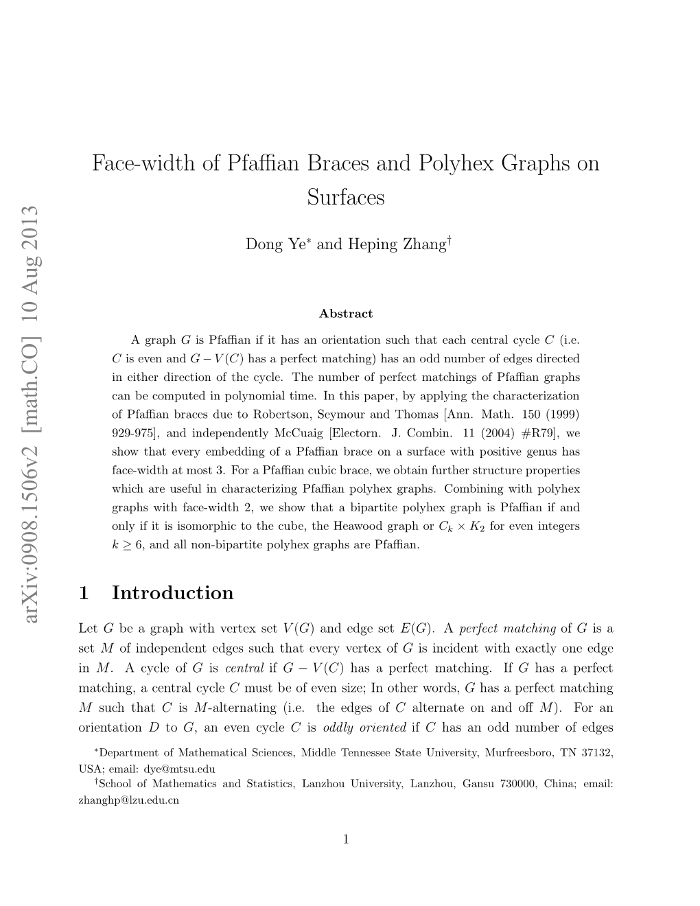 Face-Width of Pfaffian Braces and Polyhex Graphs on Surfaces