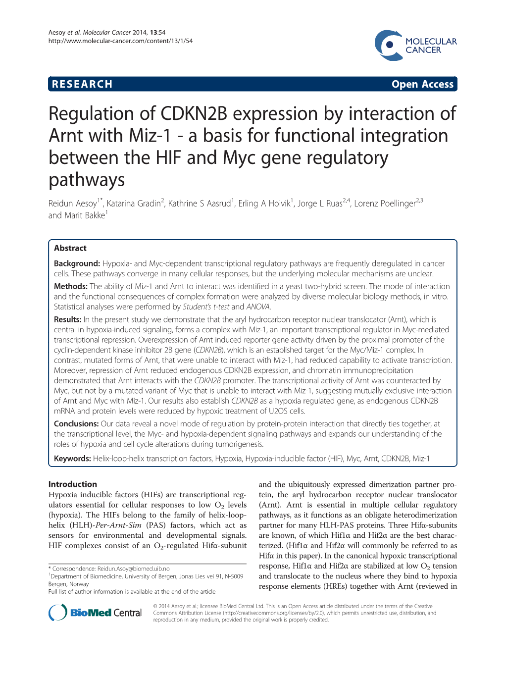 Regulation of CDKN2B Expression by Interaction Of