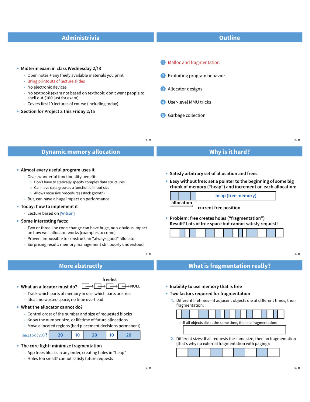 Administrivia Outline Dynamic Memory Allocation Why Is It Hard