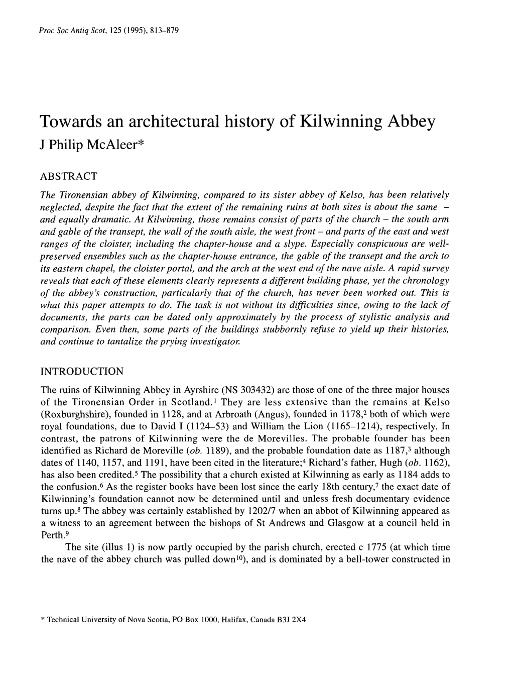 Towards an Architectural History of Kilwinning Abbey J Philip Mcaleer*