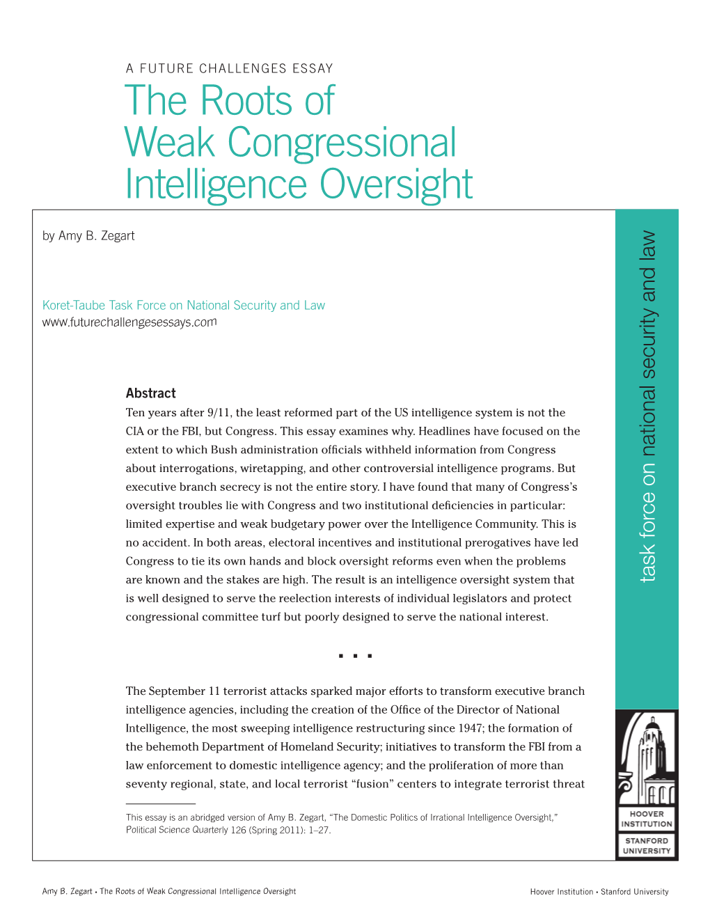 Future Challenges: the Roots of Weak Congressional Intelligence