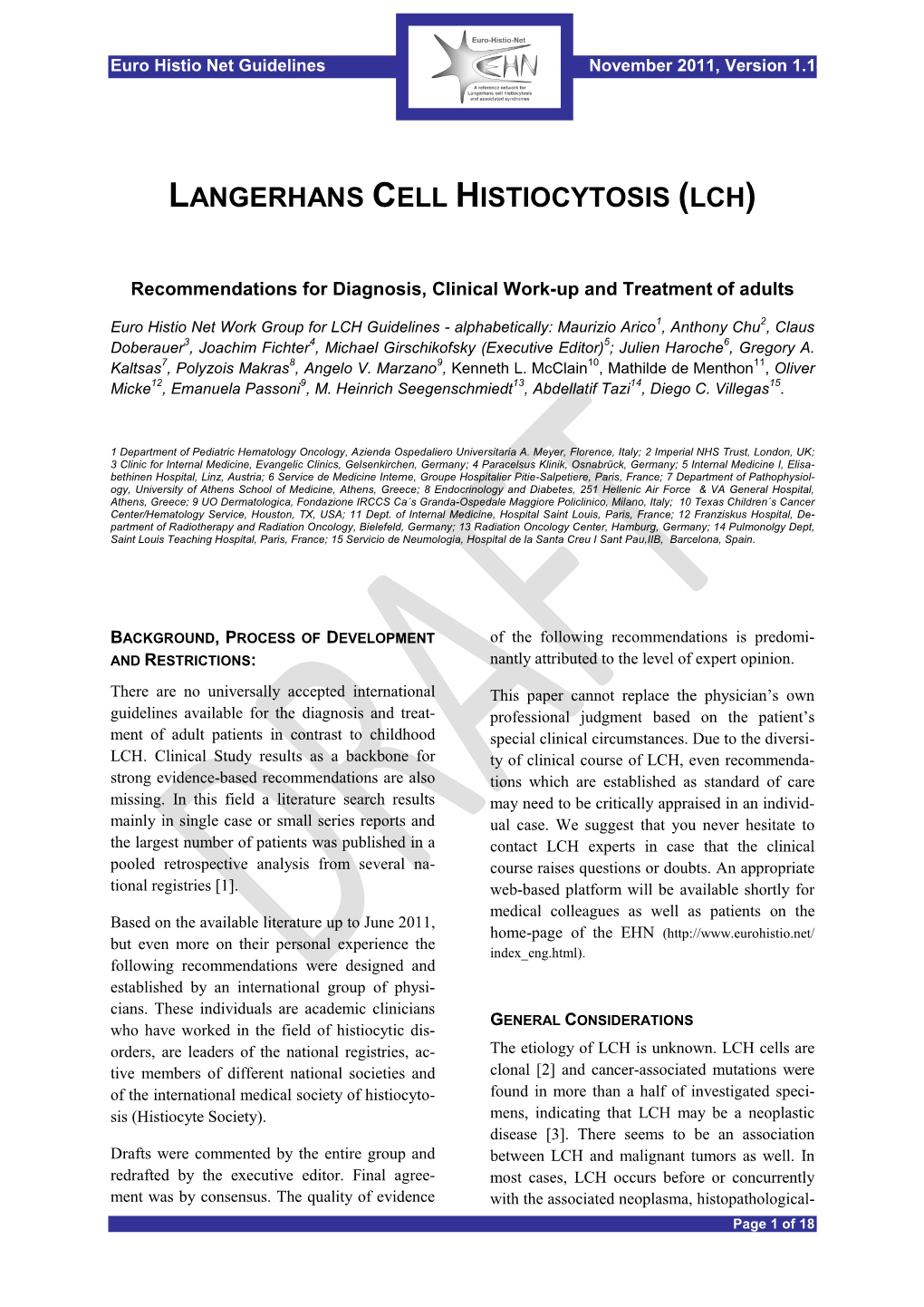 Langerhans Cell Histiocytosis (Lch)