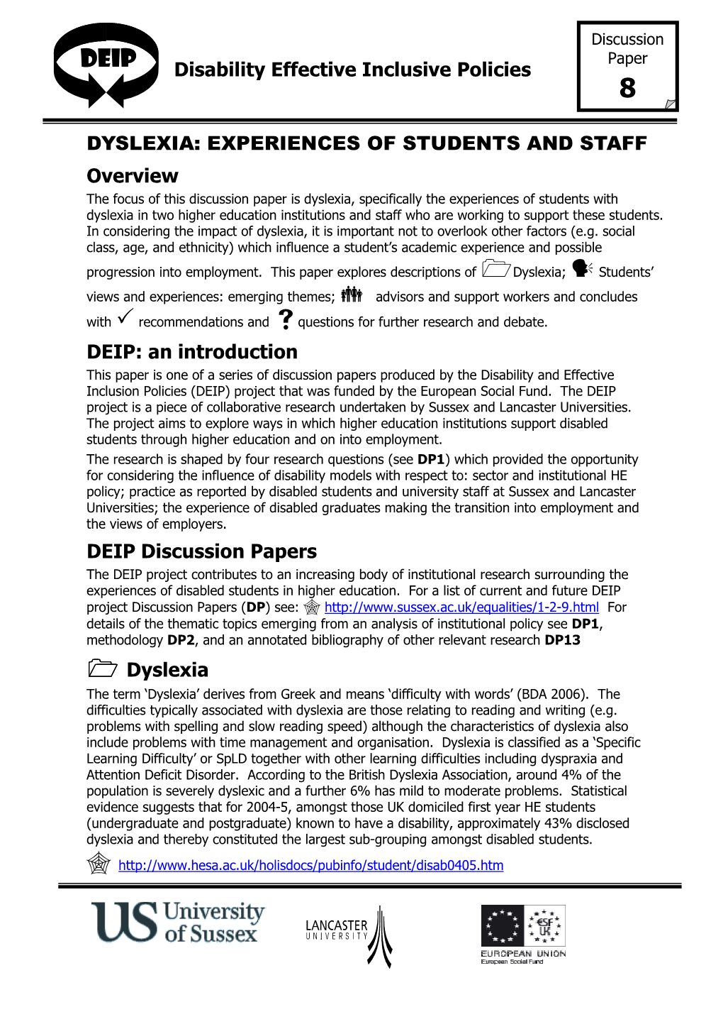 Disability Effective Inclusive Policies DYSLEXIA