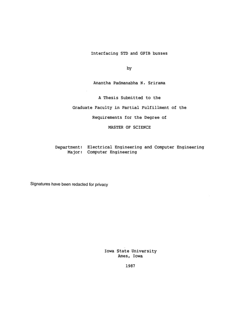 Interfacing STD and GPIB Busses by Anantha Padmanabha N. Srirama A