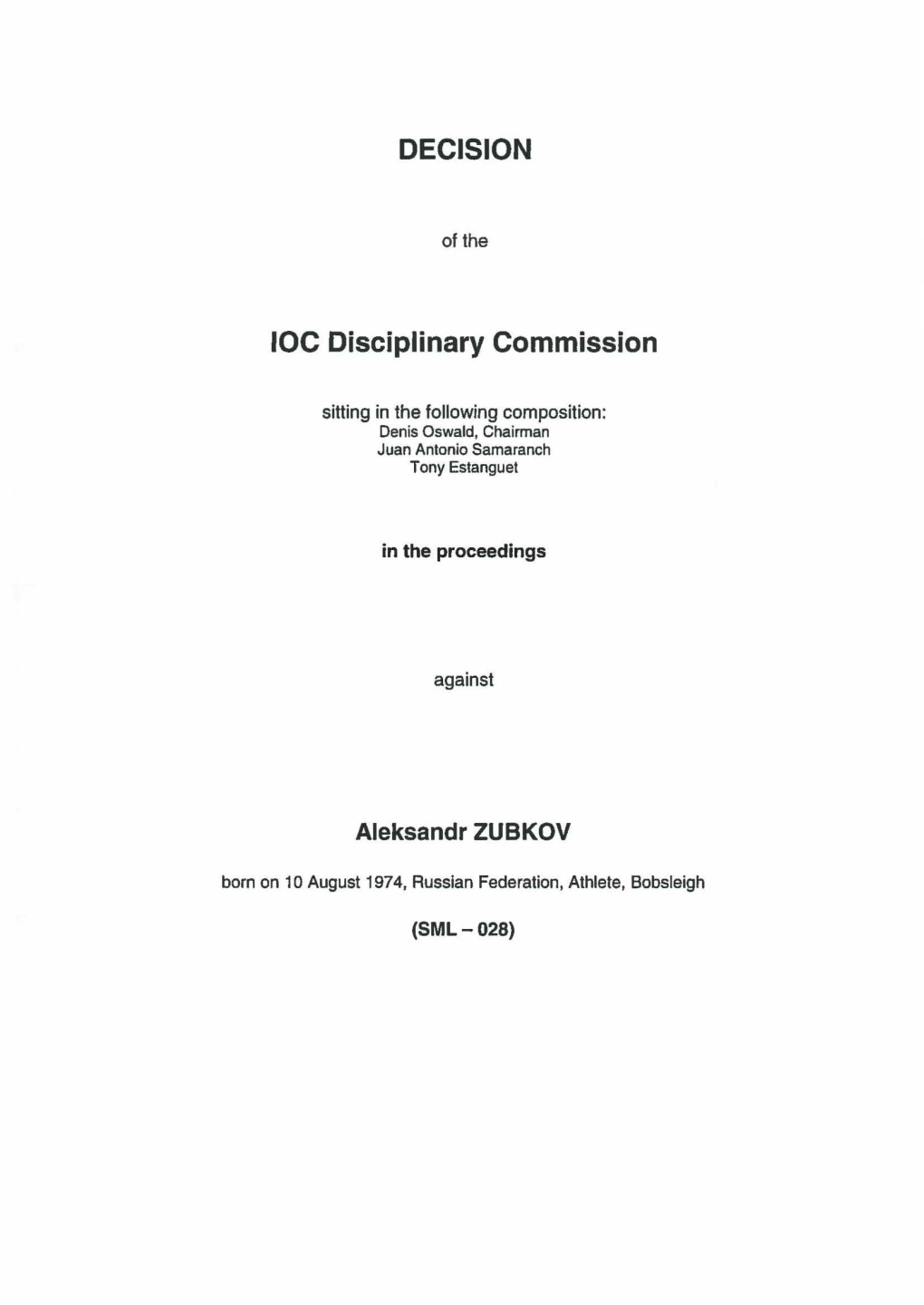 DECISION IOC Disciplinary Commission