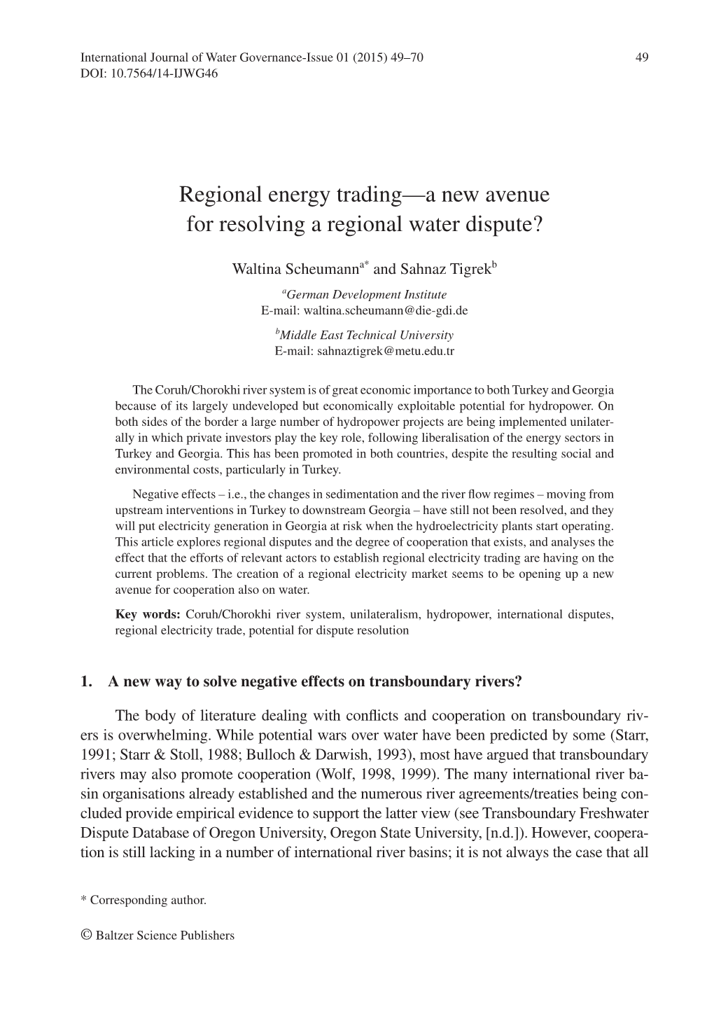 Regional Energy Trading—A New Avenue for Resolving a Regional Water Dispute?
