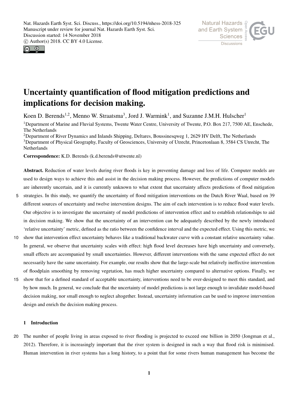 Uncertainty Quantification of Flood Mitigation Predictions And