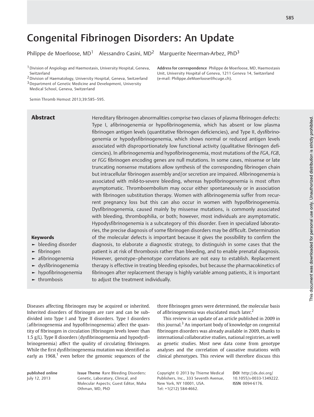 Congenital Fibrinogen Disorders: an Update