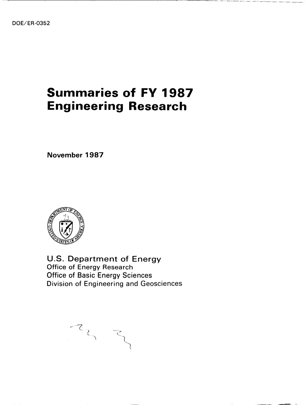 Summaries of FY 1987 Engineering Research