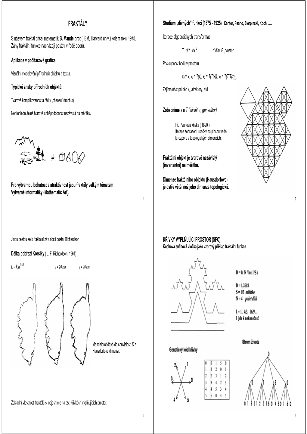 FRAKTÁLY Studium „Divných“ Funkcí (1875 - 1925) Cantor, Peano, Sierpinski, Koch, …