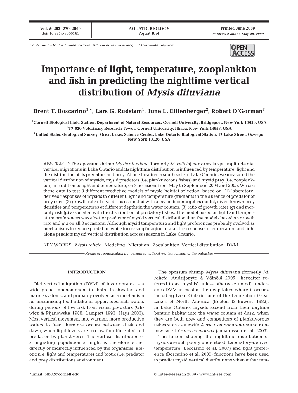 Importance of Light, Temperature, Zooplankton and Fish in Predicting