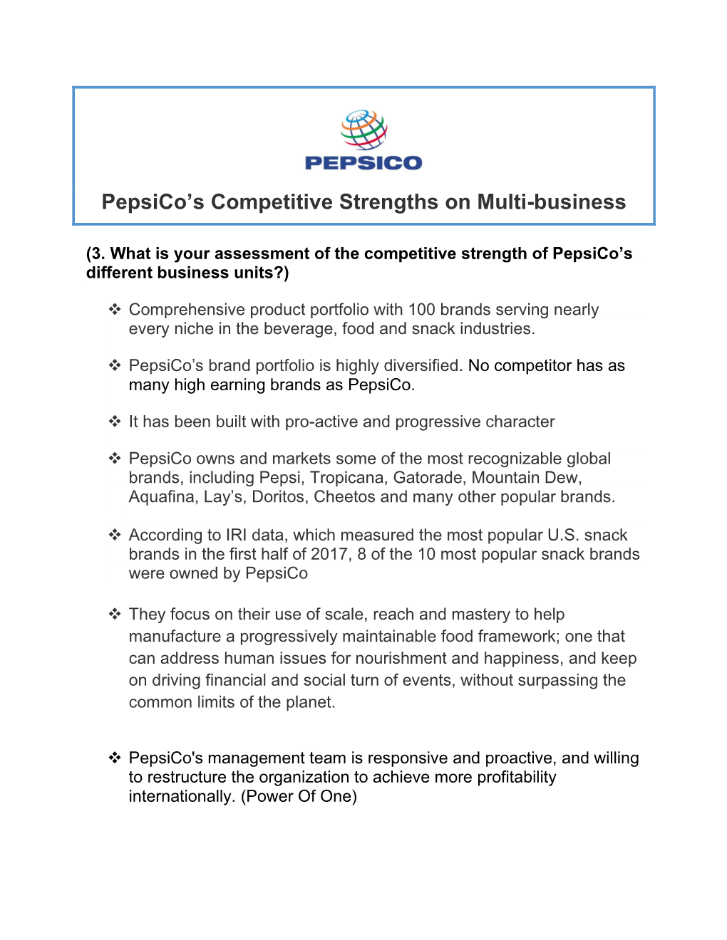 Pepsico's Competitive Strengths on Multi-Business