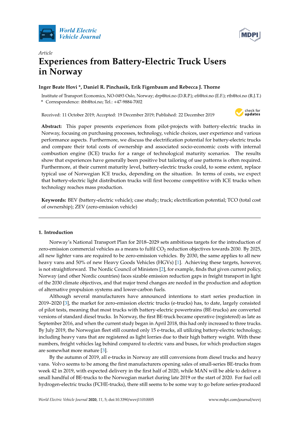 Experiences from Battery-Electric Truck Users in Norway