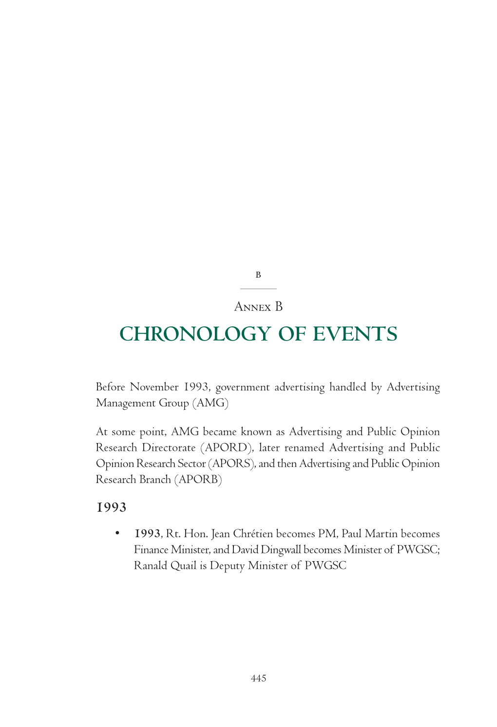 Annex B CHRONOLOGY of EVENTS