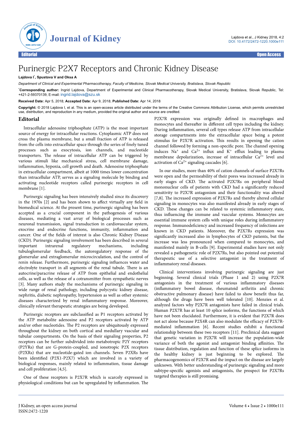 Purinergic P2X7 Receptors and Chronic Kidney Disease