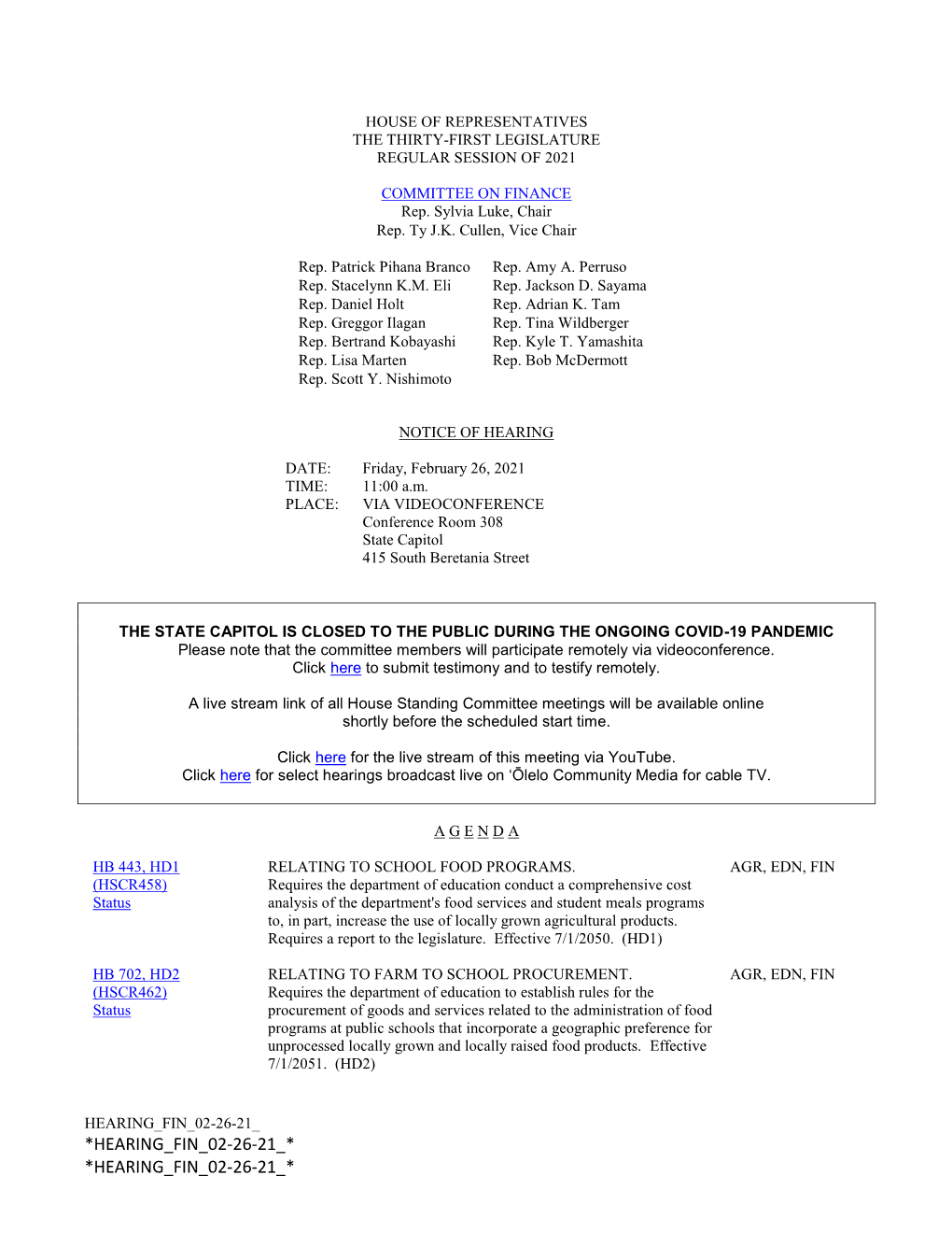 *Hearing Fin 02-26-21 * *Hearing Fin 02-26-21 * Hb 296, Hd1 Relating to Leaf Blowers