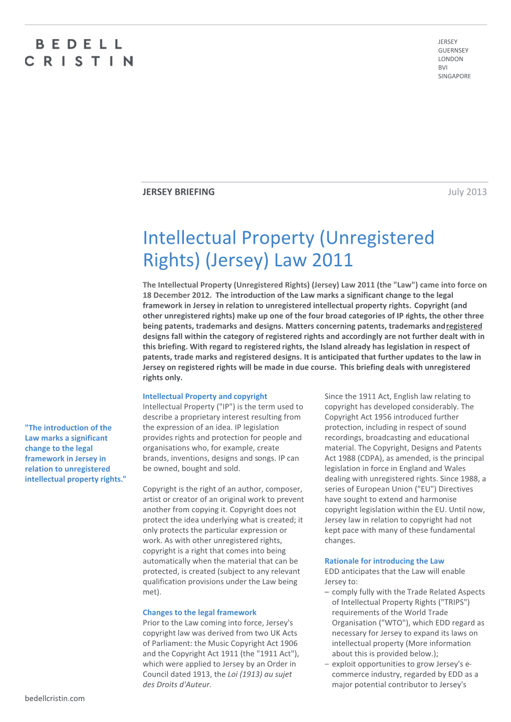 Intellectual Property (Unregistered Rights) (Jersey) Law 2011