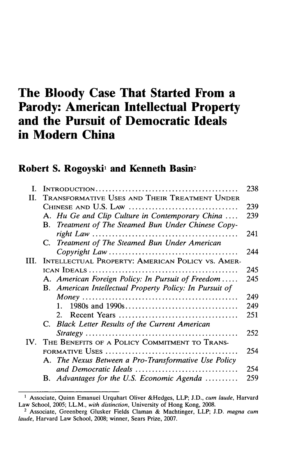 Bloody Case That Started from a Parody: American Intellectual Property and the Pursuit of Democratic Ideals in Modern China