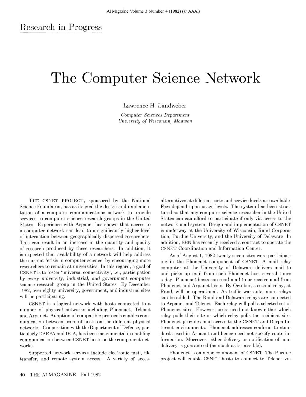 The Computer Science Network