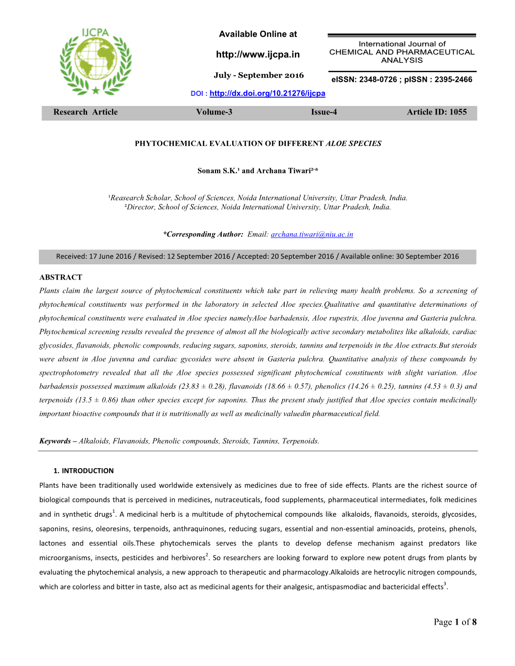 Phytochemical Evaluation of Different Aloe Species