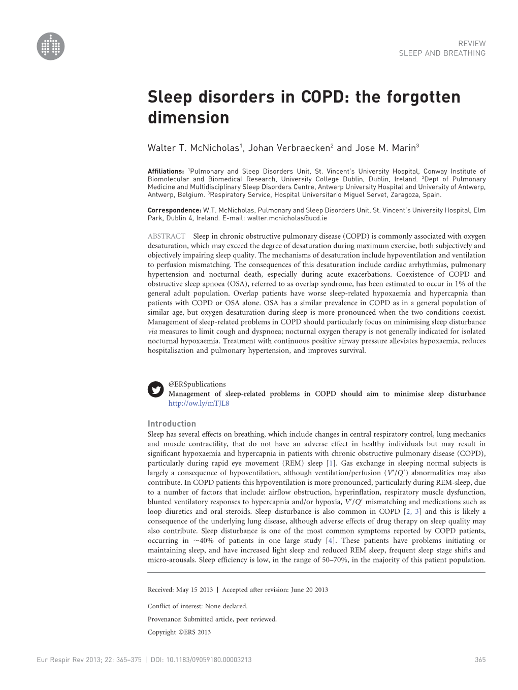 Sleep Disorders in COPD: the Forgotten Dimension