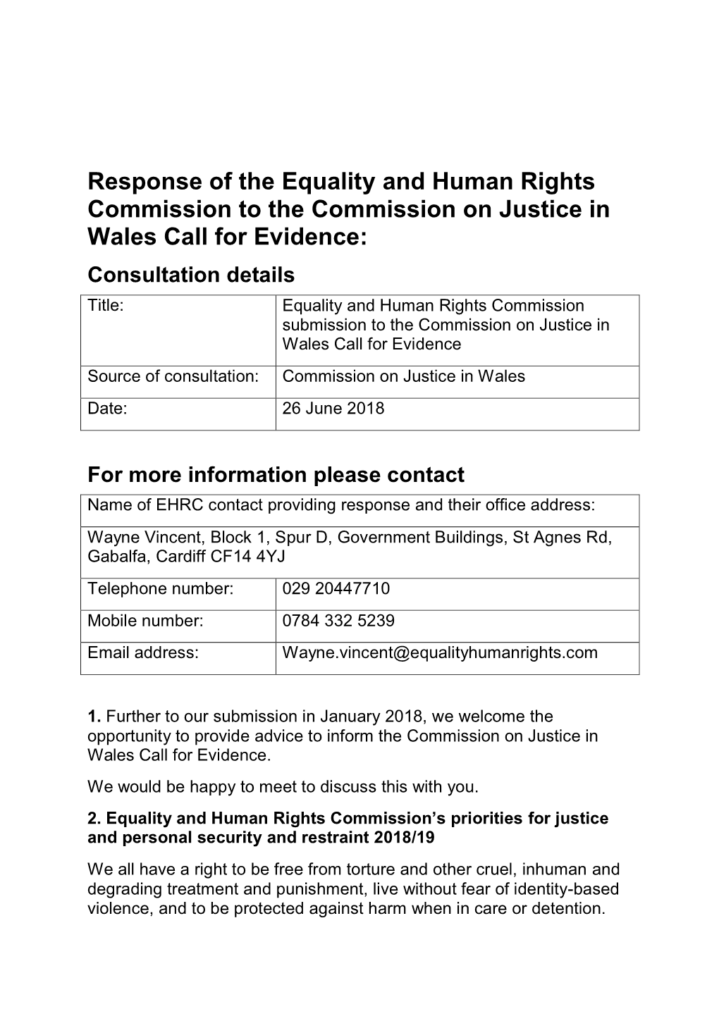 Response of the Equality and Human Rights Commission
