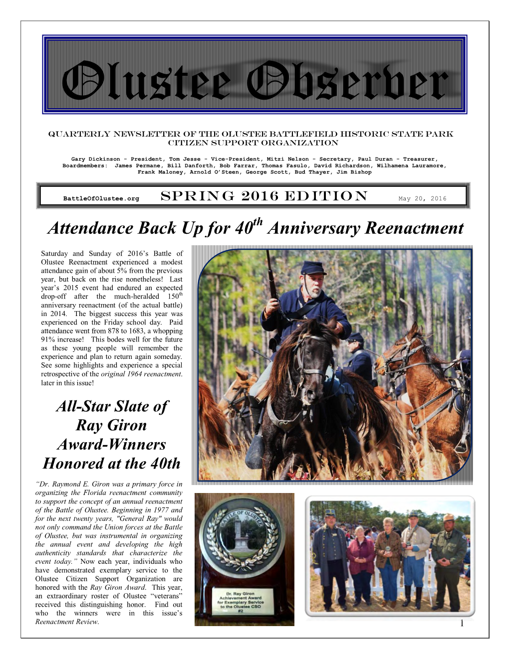 Quarterly Newsletter of the Olustee Battlefied