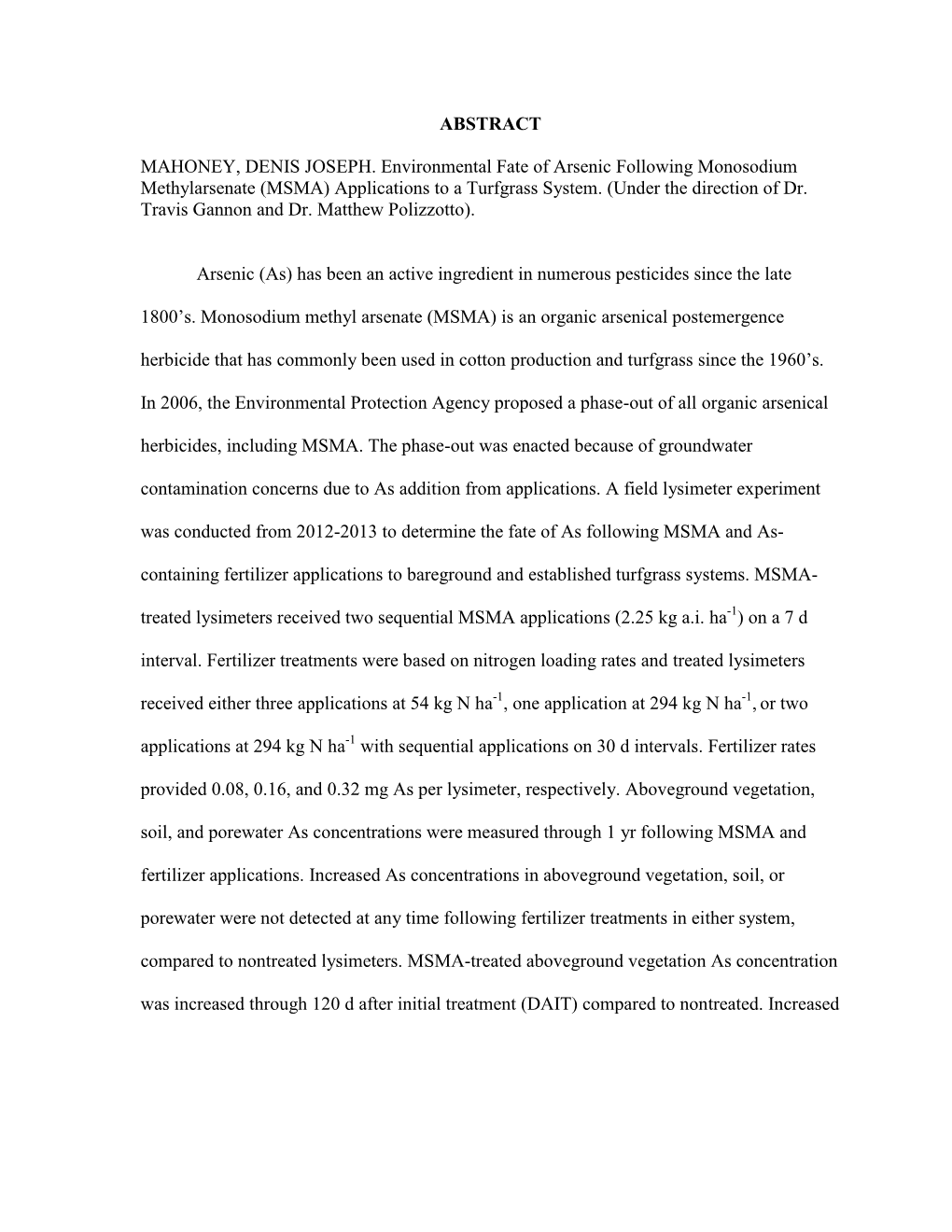 (MSMA) Applications to a Turfgrass System