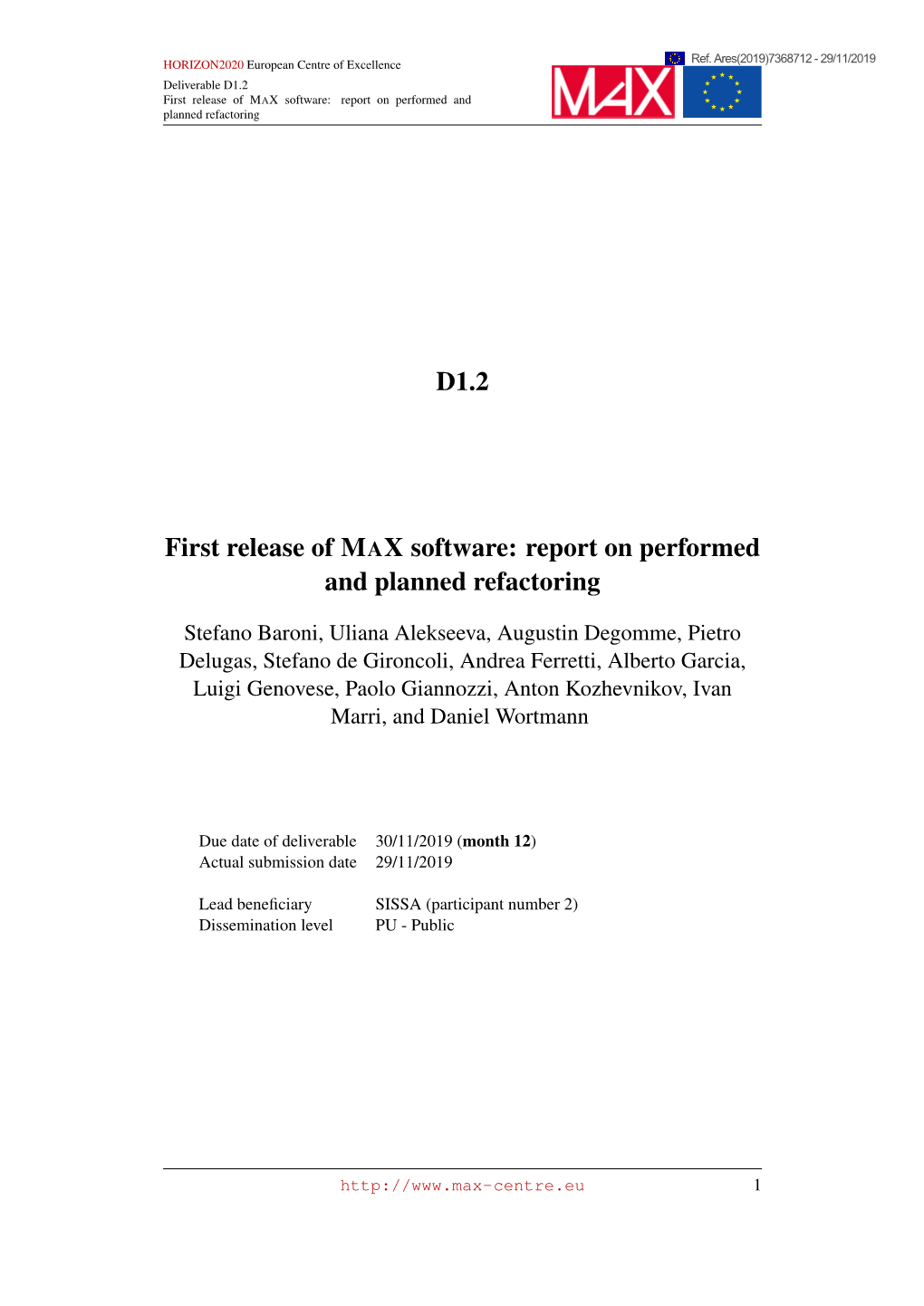 D1.2 First Release of MAX Software: Report on Performed and Planned Refactoring