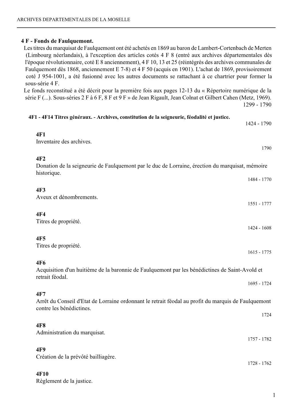 Fonds De Faulquemont. Les Titres Du Marquisat De Faulquemont Ont Été