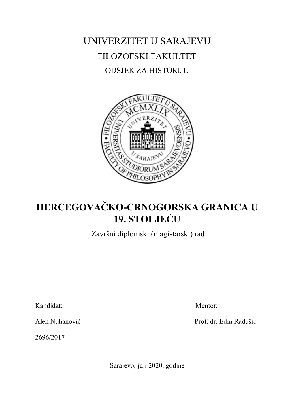 Univerzitet U Sarajevu Hercegovačko-Crnogorska