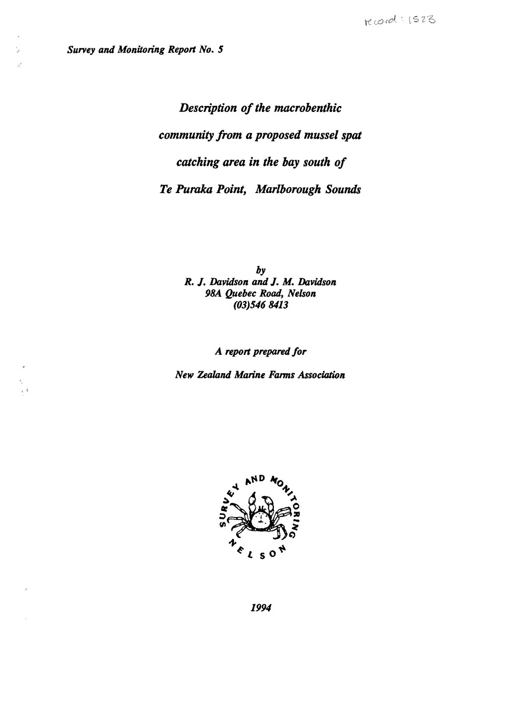 Description Ofthe Macrobenthic Community from a Proposed Mussel