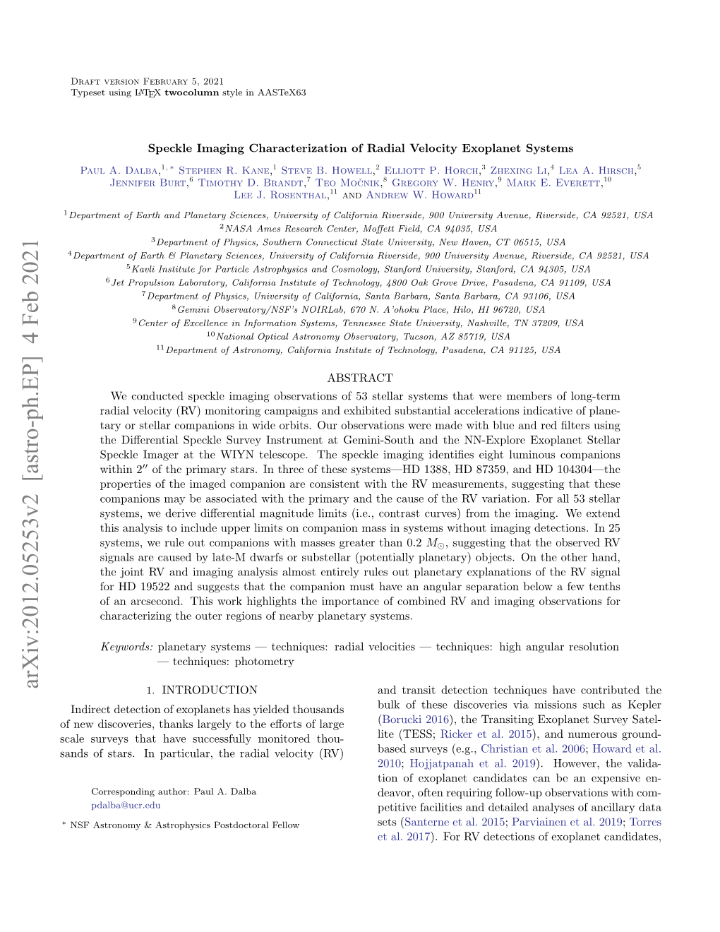 Arxiv:2012.05253V2 [Astro-Ph.EP] 4 Feb 2021 1