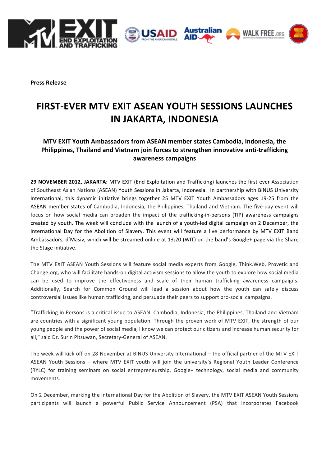 First-‐Ever Mtv Exit Asean Youth Sessions Launches In