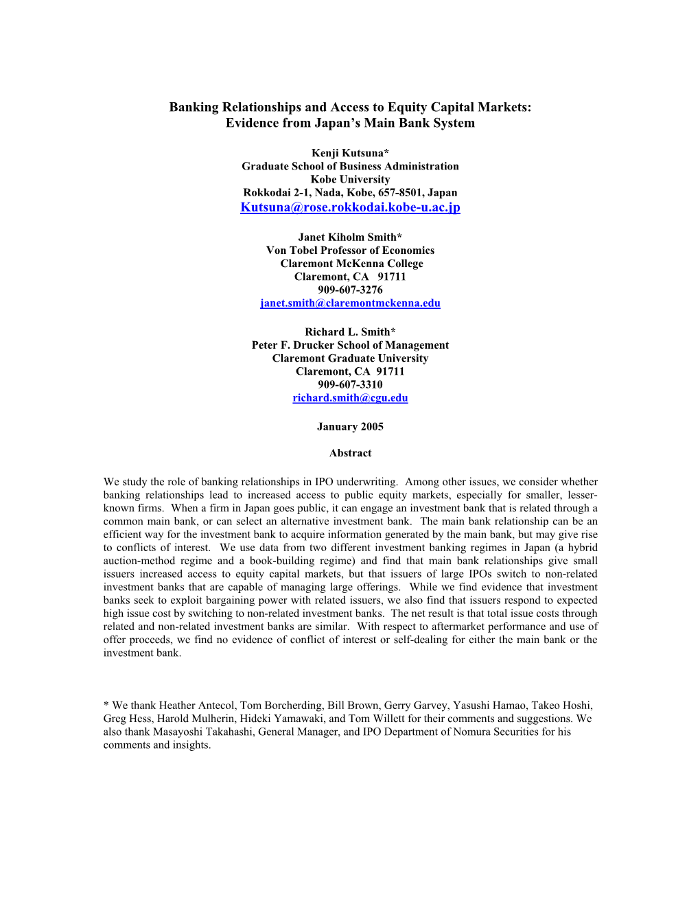 Banking Relationships and Access to Equity Capital Markets: Evidence from Japan’S Main Bank System