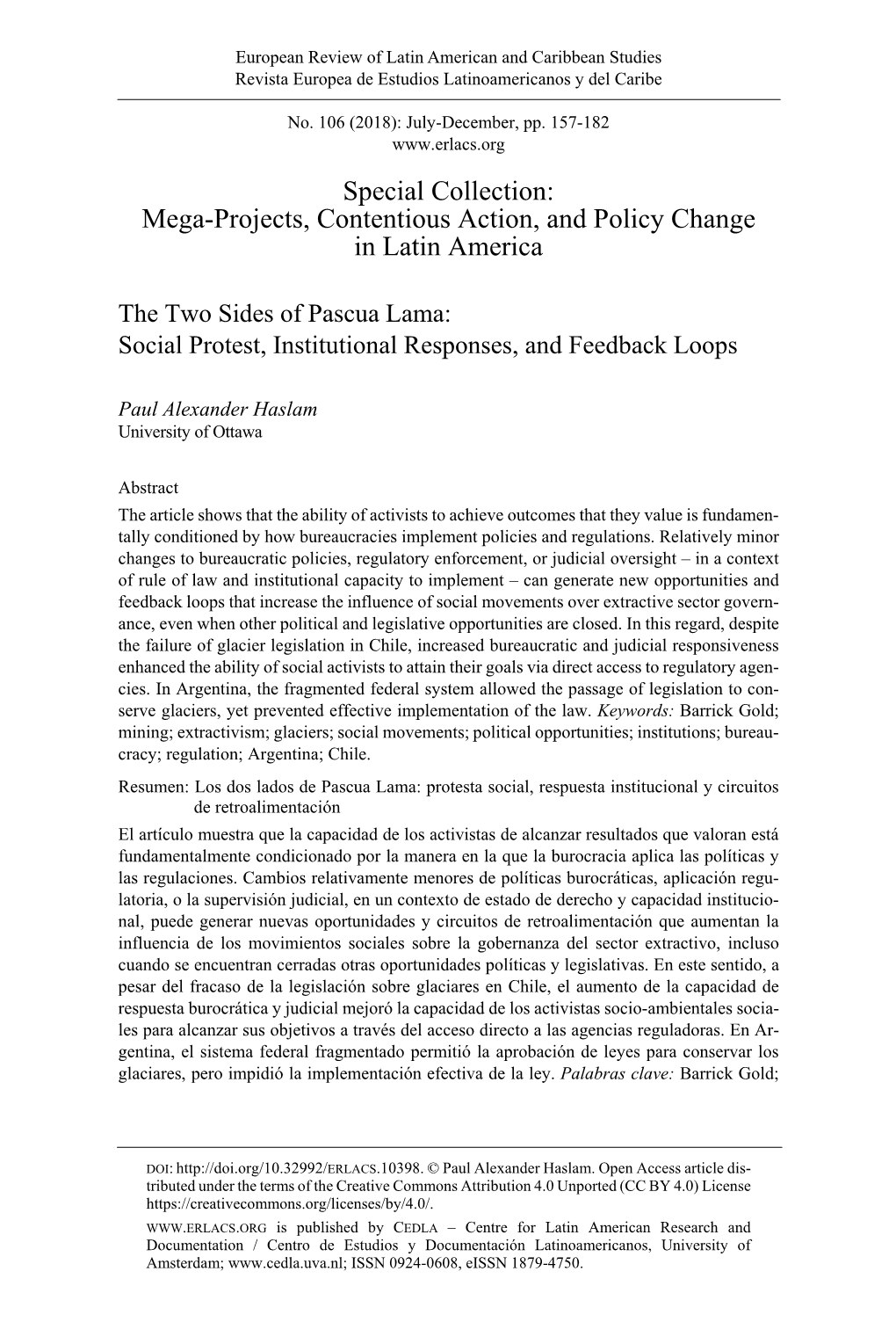 Special Collection: Mega-Projects, Contentious Action, and Policy Change in Latin America