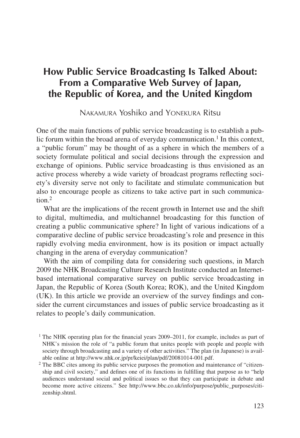 How Public Service Broadcasting Is Talked About: from a Comparative Web Survey of Japan, the Republic of Korea, and the United Kingdom