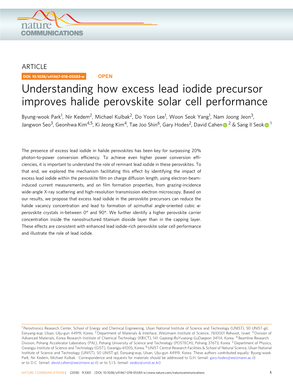 Understanding How Excess Lead Iodide Precursor Improves Halide Perovskite Solar Cell Performance