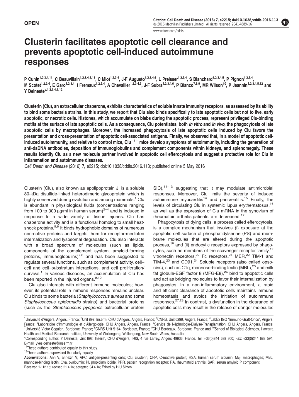 Clusterin Facilitates Apoptotic Cell Clearance and Prevents Apoptotic Cell-Induced Autoimmune Responses