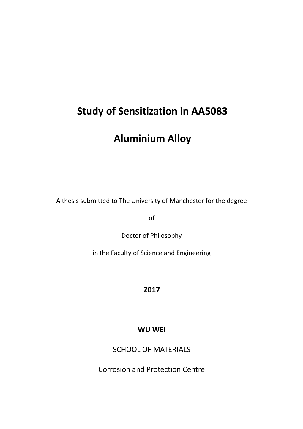 Study of Sensitization in AA5083 Aluminium Alloy