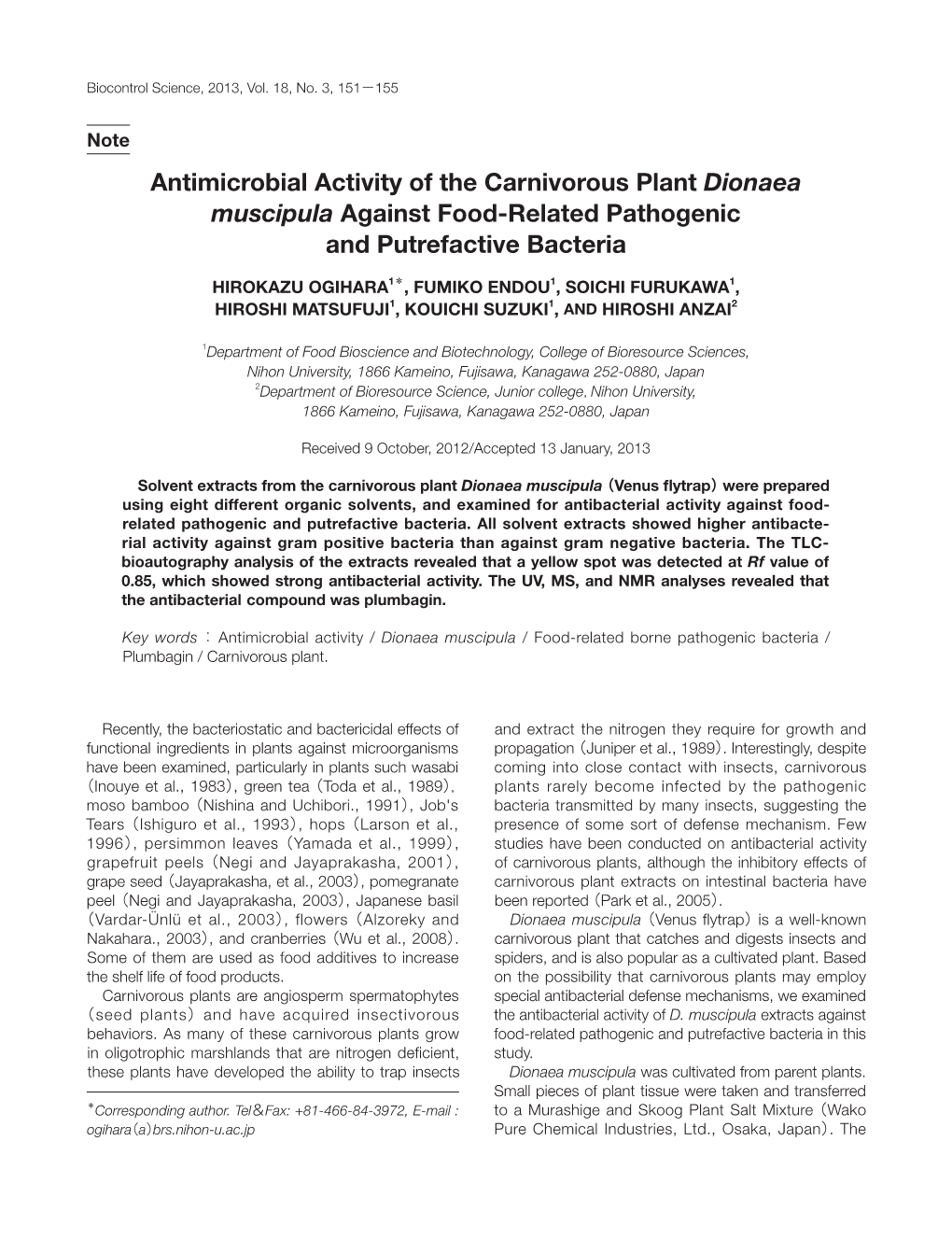 Antimicrobial Activity of the Carnivorous Plant Dionaea Muscipula Against Food-Related Pathogenic and Putrefactive Bacteria