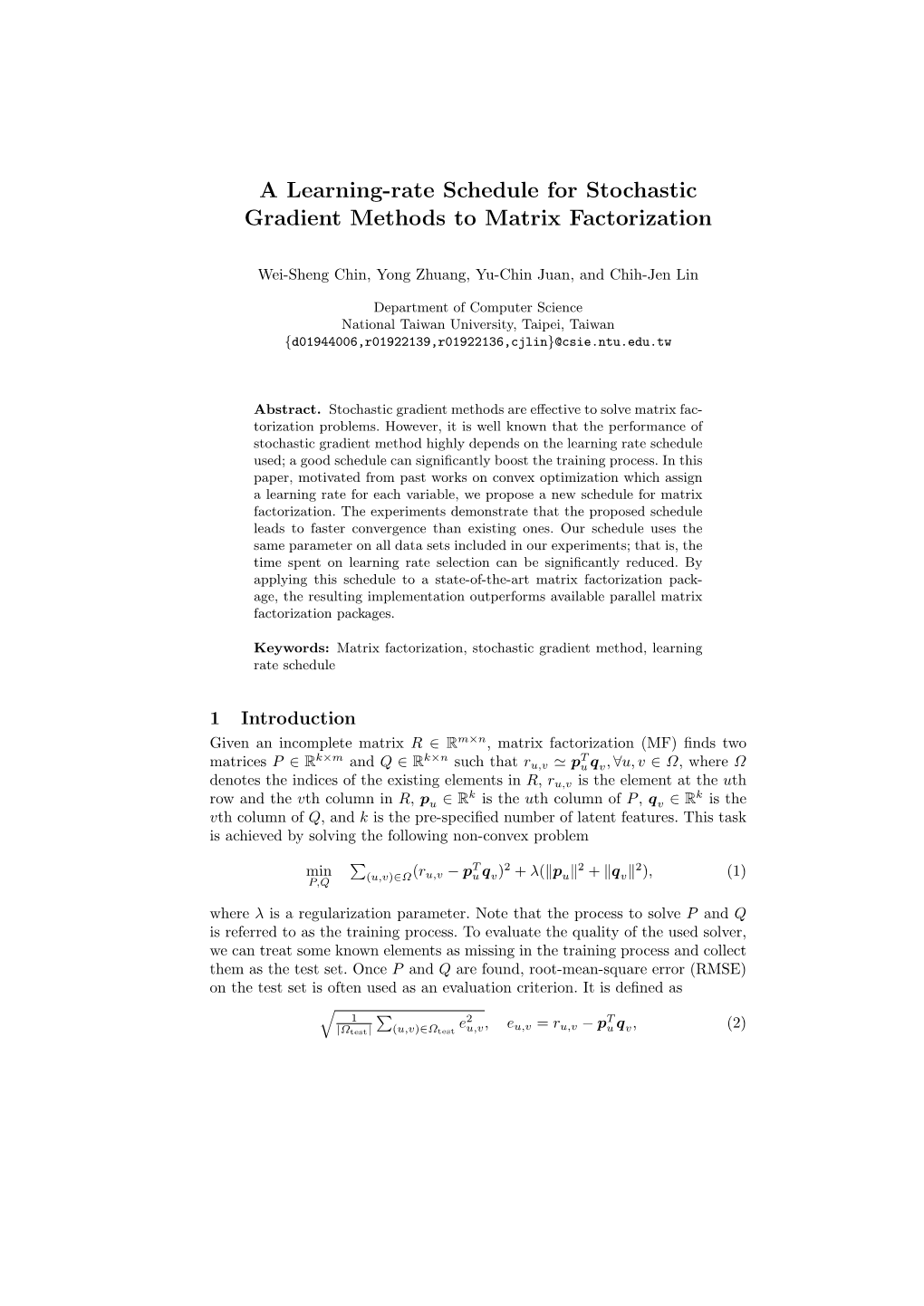 A Learning-Rate Schedule for Stochastic Gradient Methods to Matrix Factorization